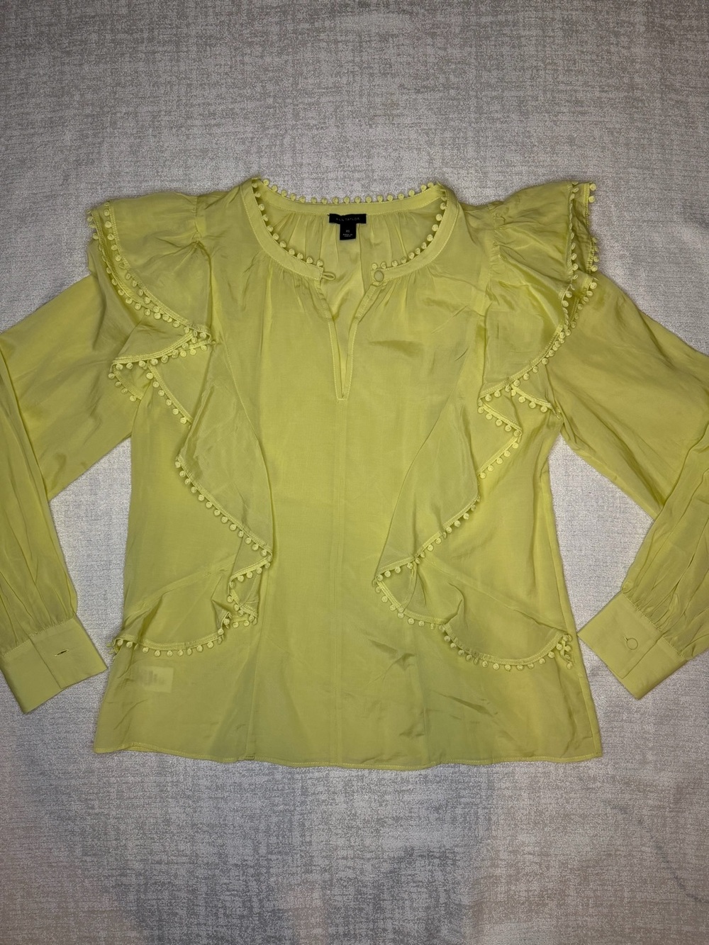 Ann Taylor Lemon Ruffle-Trim Long Sleeve Blouse